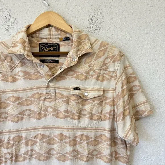 HOWLER BROTHERS Ranchero Jacquard Polo Shirt Taki Brown Rice Preppy